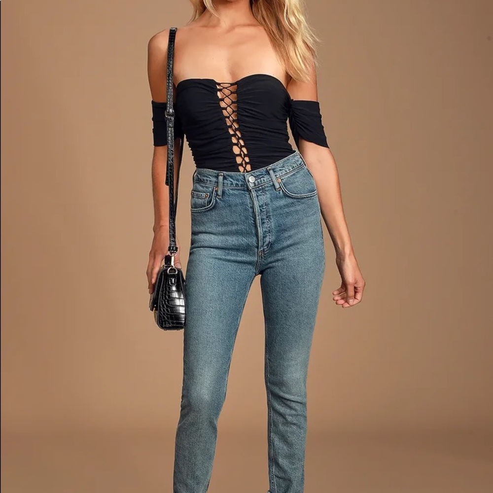 Black lace up bodysuit